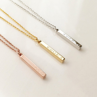 4 Sided Bar Necklace Charm Necklace Tiny Name Necklace Tiny Initial Necklace Tiny Bar Necklace