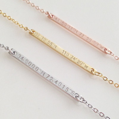 Airy Dainty GPS Coordinate Necklace - Thin Personalized Gold Silver Rose Gold Bar Necklace - GPS Coordinate Necklace - Bridesmaid Gift