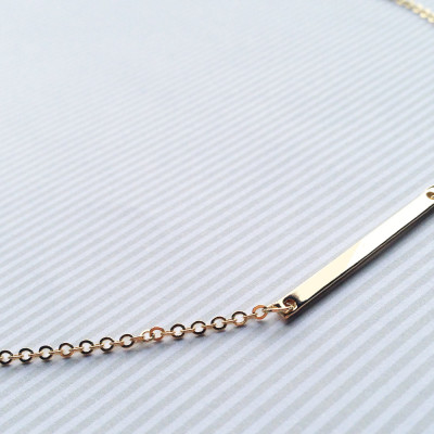 BLANK Dainty Thin Bar Necklace in Gold - Gold Bar Necklace - Dainty Simple Gold Pendant Necklace - Minimalist Necklace - Birthday Gift