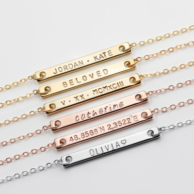 Bridesmaid personalized jewelry Skinny Bar necklace Roman Numeral Necklace Personalized Bar Necklace Location Coordinates Necklace