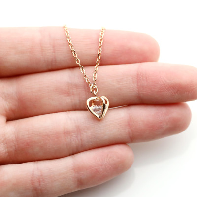 Crystal Heart Pendant Necklace Rose Gold Dainty Rhinestone Cubic Zirconia Anniversary Jewelry Girlfriend Gift for Her