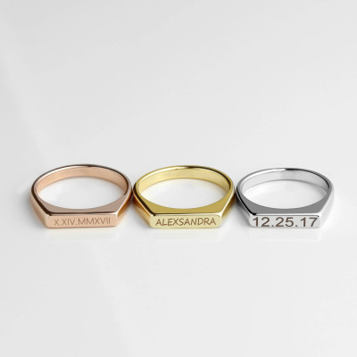 Custom Name Ring Personalized Signet Ring Roman Numeral Ring Custom Coordinates Ring Bar Ring Stacking Ring Stackable Ring Gift Women