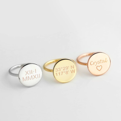 Custom hand stamped Personalized Jewelry Initial Ring Disc Ring Custom Coordinates Jewelry Latitude longitude