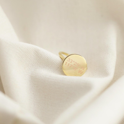 Custom hand stamped Personalized Jewelry Initial Ring Disc Ring Custom Coordinates Jewelry Latitude longitude