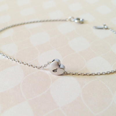 Cute Initial Heart Charm Bracelet - Initial Bracelet - Personalized Dainty Heart Bracelet - Bridesmaid Gift - Graduation Gift
