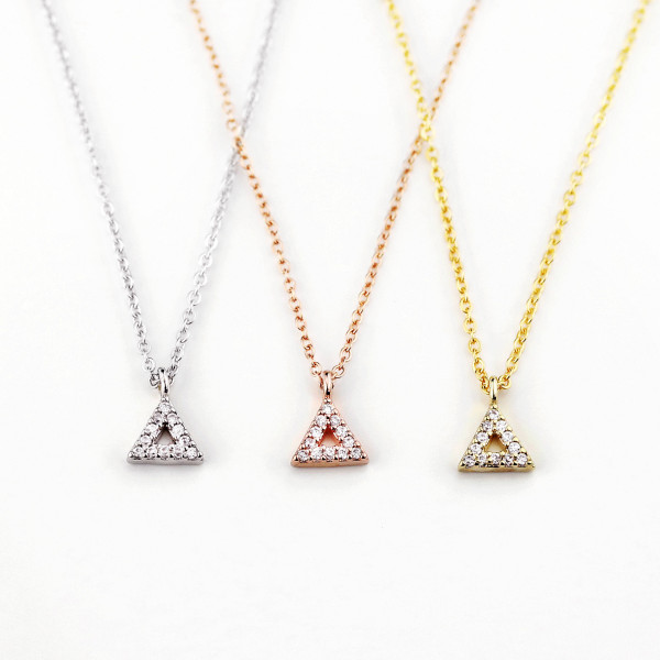 Dainty Crystal Triangle Necklace Math Gift Cubic Zirconia Studded Jewelry