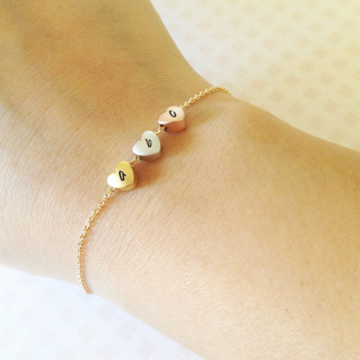 Dainty Initial Heart Charm Bracelet in Gold Chain - Cute Dainty Bracelet - Heart Bracelet - Bridesmaid Gift - Holiday Gift