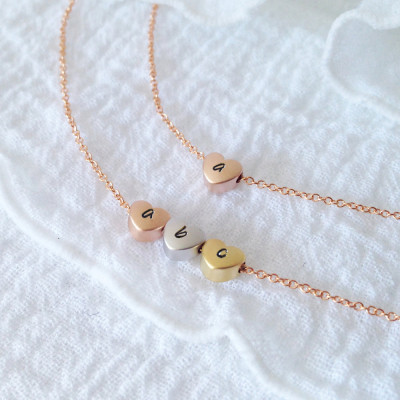 Delicate Initial Heart Charm Bracelet in Rose Gold Chain - Hand Stamped Personalized Dainty Bracelet - Bridesmaid Gift - Initial Bracelet