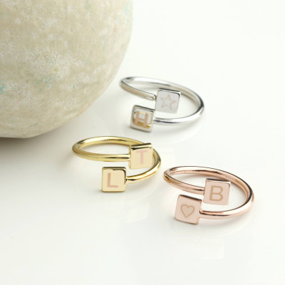 Geometric Square Spiral Ring Custom Initials Ring Wrap Ring Double Ring Adjustable Ring