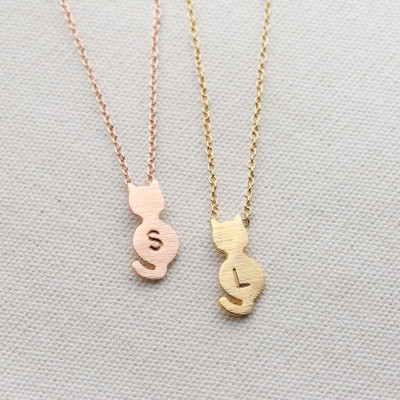 Initial Cat Necklace Dainty Kitty Cat Pendant Cat Lover Necklace Best Friend kids inspirational jewelry halloween