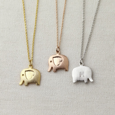 Personalized Elephant Charm Necklace Hand Stamped Initial Necklace With a Heart Animal Lover Inspiration Gift for Her