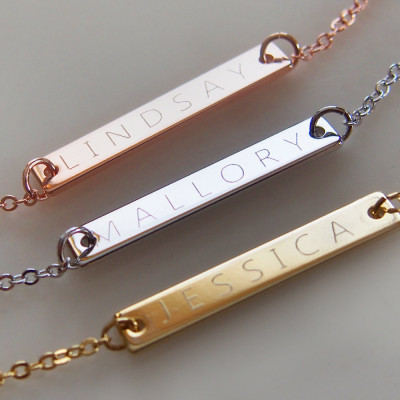 Personalized Engraved Bar Necklace - Dainty Initial Gold Bar Necklace - Machine Engraved - Bridesmaid Gift