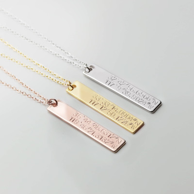 Personalized Gold Bar Necklace Personalized wedding gift gps coordinates gift coordinate necklace Latitude Longitude