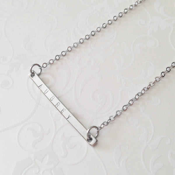 Personalized Hand Stamped Bar Necklace in Silver - Monogram Necklace - Dainty Personalized Necklace - Bridesmaid Gift - Mother's Day Gift