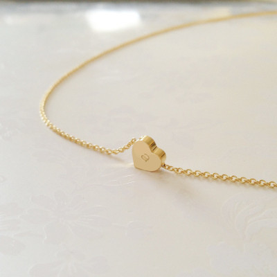 Personalized Hand Stamped Heart Charm Necklace in Gold - Dainty Heart Necklace Beaded Necklaces