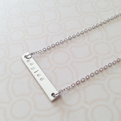 Personalized Hand Stamped Silver Bar Necklace - Dainty Initial Silver Bar Necklace - Hand Stamped - Bridesmaid Gift - Graduation