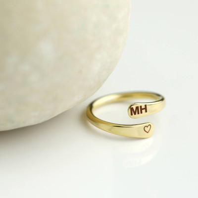 Personalized Wrap Ring Custom Initials Ring Engraved Ring Double Ring Stackable Rings