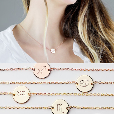 Personalized Zodiac Choker Necklace - Choker Necklace - Disc Necklace Personalized Gift - Bridesmaid Gift - Graduation Gift