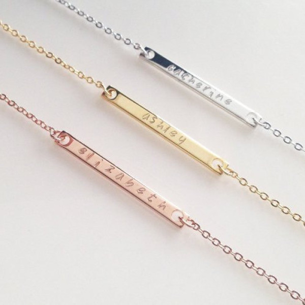Rose Gold Necklace - Personalized Engraved Bar Necklace - Dainty Initial Gold Necklace - Machine Engraved - Bridesmaid Gift