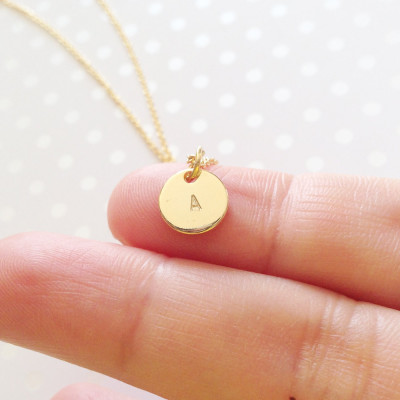 Super Dainty Personalized Tiny Round Disc Necklace - Initial Pendant Necklace - Dainty Hand Stamped Name Plate Pendant - Bridesmaid Gift