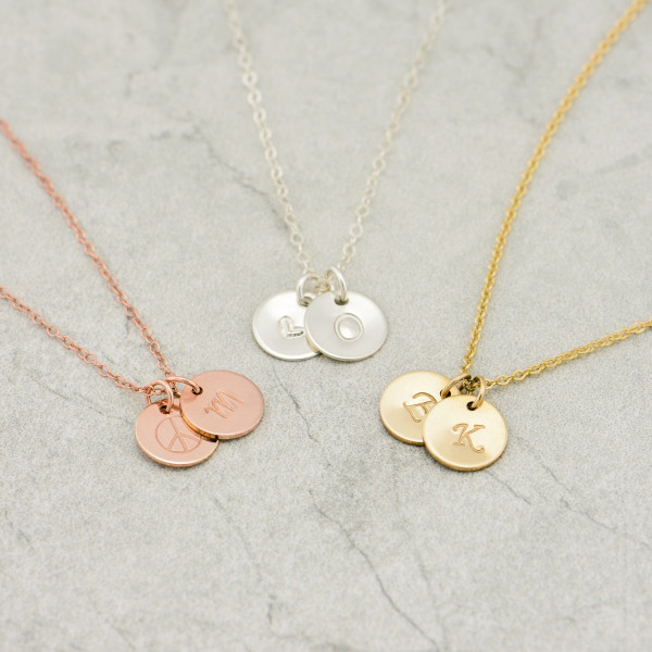 1 - 2 - 3 - 4 - 5 Initial Disc Necklace - Gold filled - Rose gold - Sterling Silver Disc necklace - Initial Charm - Gold Disc Pendant - Christmas Gift