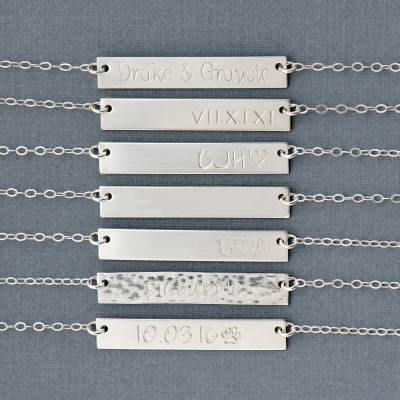 Bridesmaid Gift - Silver Bar Necklace - Personalized Bar - Nameplate bar - Name necklace - Silver bar necklace - bar pendant - Mothers Necklace