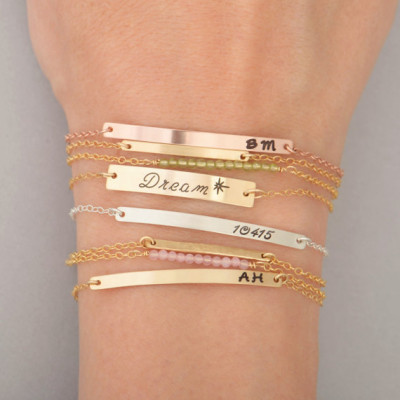 Dainty Gold Bar Bracelet - Skinny Bar Bracelet - Name Engraved Bracelet - GOLD - ROSEGOLD - SILVER - Bridesmaid Jewelry - Nameplate Bracelet -