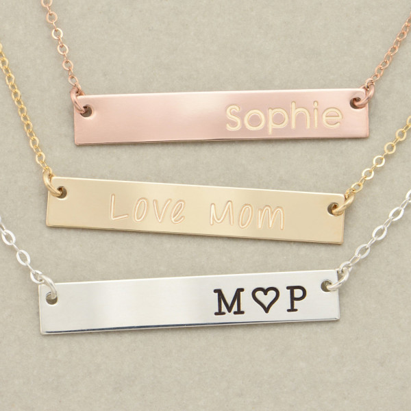 Engravable Gold - Silver or Rose Gold Bar Necklace - Engraved Bar Necklace - Personalized Bar Necklace - Valentines Day
