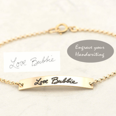Gold Bar Bracelet - Handwritten Bar Bracele - Your Handwritting or Text - Personalized Bar Bracelet - Sterling Silver - Gold - Jewelry For Her
