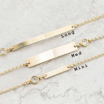Gold Bar Bracelet with Crystal - Bar Bracelet - crystal bar bracelet - GOLD - SILVER - Bridesmaid Jewelry - Nameplate Bracelet - Christmas Gift