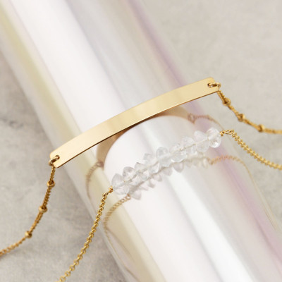 Gold Bar Bracelet with Satellite Chain - Gold - Silver - Rose Gold - Personalized Bracelet - Dainty Bar Bracelet