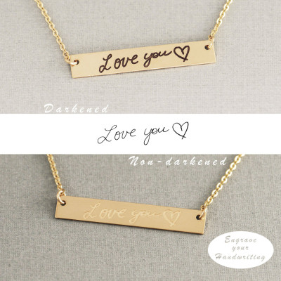 Gold Bar Necklace - Handwritten Bar Necklace - YOUR HANDWRITING - or Image - Sterling Silver - Gold or Rose Gold - Jewelry For Her