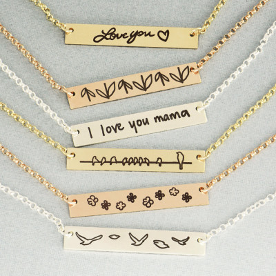 Gold Bar Necklace - Handwritten Bar Necklace - YOUR HANDWRITING - or Image - Sterling Silver - Gold or Rose Gold - Jewelry For Her