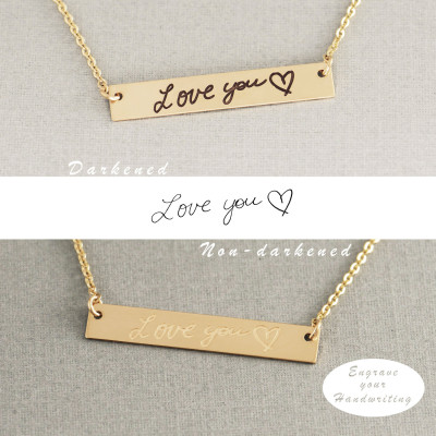 Gold Bar Necklace - Handwritten Horizontal Bar Necklace - YOUR HANDWRITING - or text - Sterling Silver - Gold or Rose Gold - Jewelry For Her