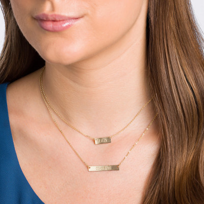 Gold Bar Necklace SET - Rose Gold - Gold or Silver - Custom Gold Bar Set - Engraved Necklace - Customized Name Bar Set - Personalized Bar Necklace
