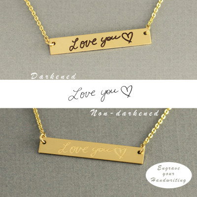 Gold Bar Necklace - Vertical Handwritten Necklace - Handwritten Bar Necklace - Your Handwriting - Silver Bar Necklace - Gold - Jewelry For Her