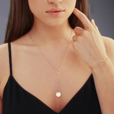 Gold Circle Lariat Necklace With Disc - Circle Necklace - Lariat Necklace - Disc Necklace - Y Necklace - Dainty Necklace - Boho Necklace
