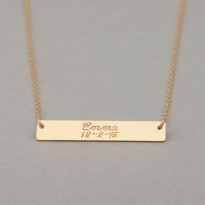 Gold Engravable Nameplate Necklace - Engraved Bar Necklace - Customized Name Bar Necklace - Personalized Gold Bar Necklace - Valentines Day