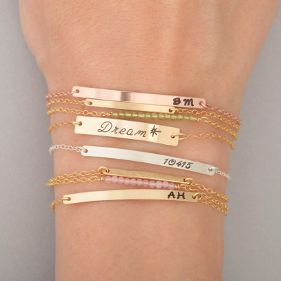 Gold Initial Bar Bracelet - Bar Bracelet - Handwritten Bar Bracelet - Name Engraved Bracelet - Gold - Silver - Bridesmaid Jewelry - Christmas Gift