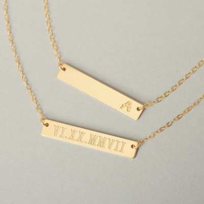 Gold Personalized Bar Necklace - Bar Necklace - Engraved Necklace - Contemporary Bridesmaid Jewelry - Initial Rectangle Necklace - Valentines Day