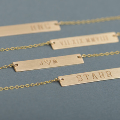 Gold Personalized Bar Necklace - Bar Necklace - Engraved Necklace - Contemporary Bridesmaid Jewelry - Initial Rectangle Necklace - Valentines Day
