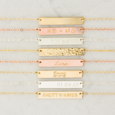 Gold - Rose Gold or Silver Bar Necklace - Custom Gold Bar - Engraved Necklace - Customized Name Bar Necklace - Personalized Gold Bar Necklace