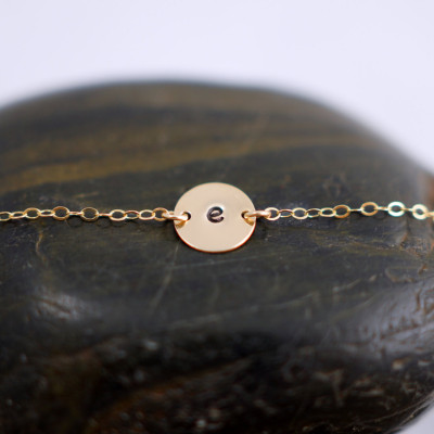 Gold Single Initial bracelet - Gold Filled - Rose Gold Filled - Silver - Personalized Bracelet - Initial Disc - Mother's Bracelet - Valentines Day