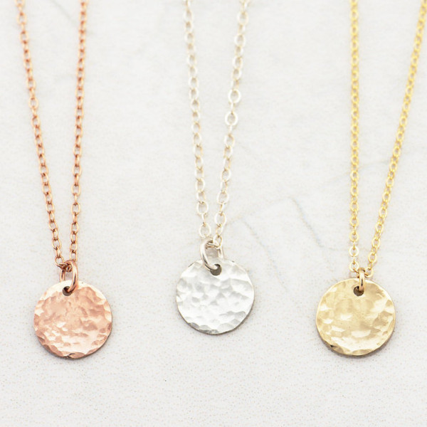 Hammered Disc Necklace - Gold Filled - Personalized Necklace - Hand Stamped - Initial Disc - Mother's Necklace - Dainty Necklace - Christmas Gift