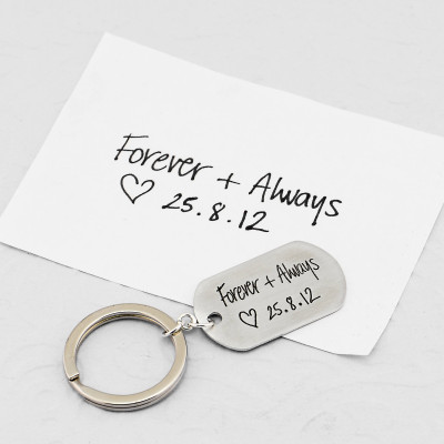 Handwriting Engraved Keychain - YOUR HANDWRITING - or Image and Her - Father's Day Gift!