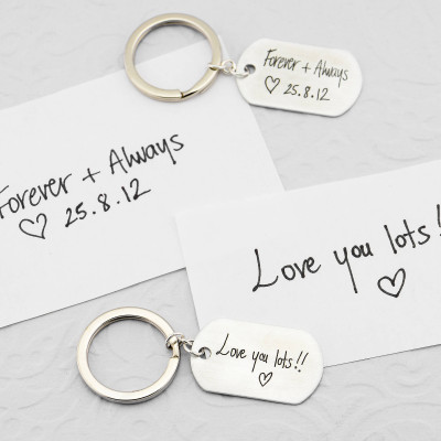 Handwriting Engraved Keychain - YOUR HANDWRITING - or Image and Her - Father's Day Gift!