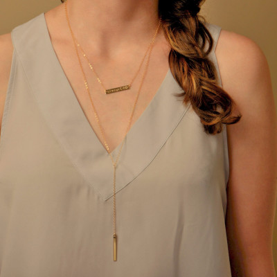 Layer Necklace Set - Personalized Gold Bar Necklace - Gold Filled Necklace - Thin Chain Necklace - Delicate Gold Necklace