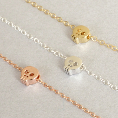 Layering Bracelet - Dainty Gold Bracelet - Tiny Skull Bracelet - Charm Bracelet - Stacking Bracelet - Bridesmaid - Valentines Day