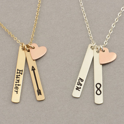 MINI Vertical Bar Necklace with Heart - Name Necklace - Personalized Gold Bar Necklace - Gold Bar - Vertical Bar