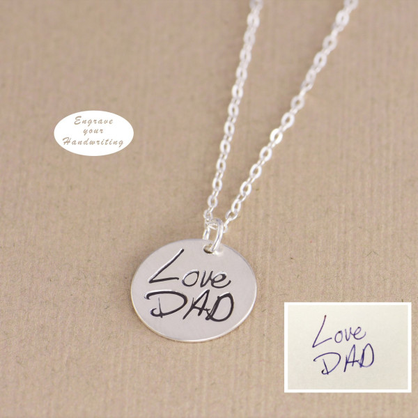 Personalized Disc - Handwritten Necklace - YOUR HANDWRITING - or Image - Sterling Silver - Gold or Rose Gold - Jewelry For Her